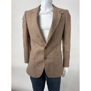 Triumph ZX Mens Brown Houndstooth Blazer W/ Elbow Patches 2-Button Closure Size